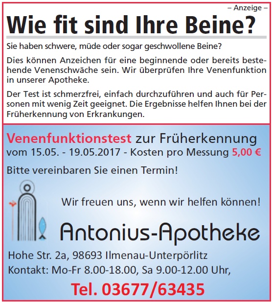 Venenfunktionstest in der Antonius Apotheke in Ilmenau Unterpörlitz